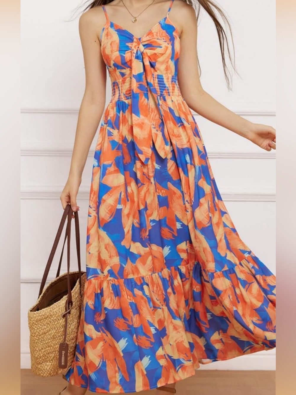 Grace Karin Summer Floral Tie Front Casual Boho Beach Maxi Dress